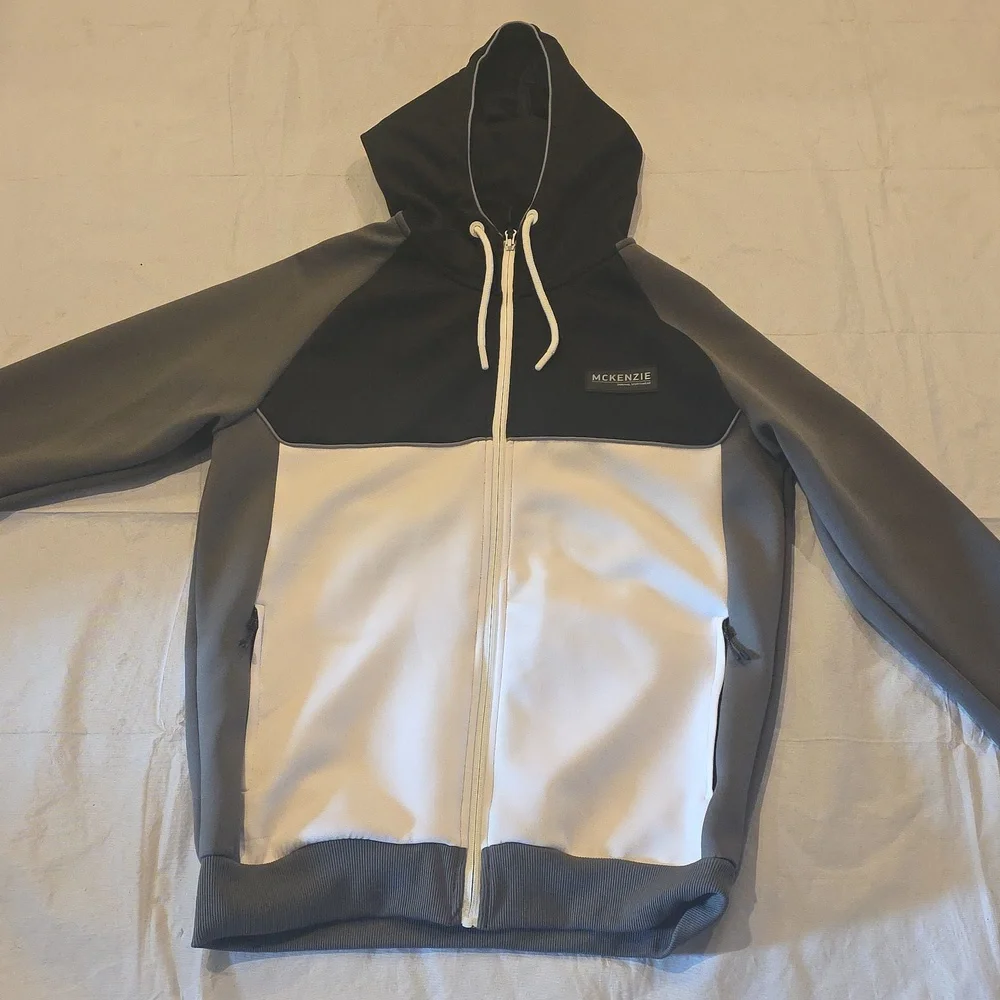 McKenzie Original Sportswear Men's Full-Zip Hooded‎ Jacket Black White Gray L
